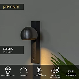 ESFERA wall light LED dimmable 9W 2700K grey iron (Lucide)