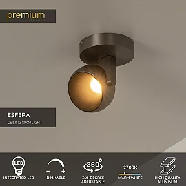 ESFERA ceiling spotlight LED dimmable 11W 2700K grey iron (Lucide)