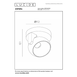 ESFERA ceiling spotlight LED dimmable 11W 2700K white (Lucide)