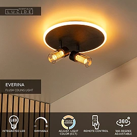 EVERINA Griestu lampa Ø30 cm 2x5W + 1x10W LED CCT 2200K/6500K melna (Lucide)