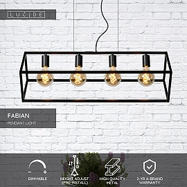 FABIAN Pendant light 4x40W E27 Black (Lucide)