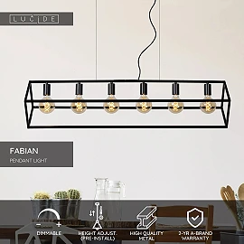 FABIAN Pendant light 6x40W E27 Black (Lucide)