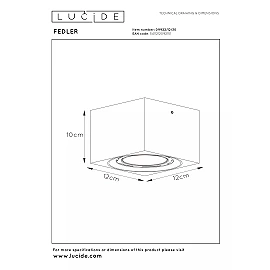 FEDLER griestu prožektors 12 x 12 cm 1 x 12 W GU10 ES111 dim-to-warm melns (Lucide)