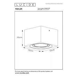 FEDLER griestu prožektors 12 x 12 cm 1 x 12 W GU10 ES111 dim-to-warm balts (Lucide)