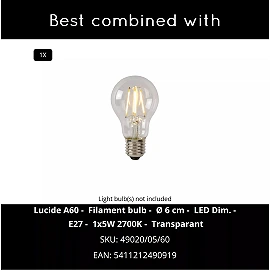 FIGO Wall light Outdoor 1x60W E27 IP44 Zinc (Lucide)