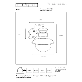 FIGO Wall light Outdoor 1x60W E27 IP44 Zinc (Lucide)