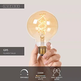 G95 filament LED bulb E27 1 × 4.9 W 450 lm 2200 K dimmable amber (Lucide)