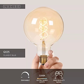 G125 filament LED bulb E27 1 × 4.9 W 440 lm 2200 K dimmable amber (Lucide)