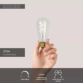 ST64 filament LED bulb E27 1 × 4.9 W 450 lm 2700 K dimmable transparent (Lucide)