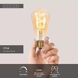 ST64 filament LED bulb E27 1 × 4.9 W 450 lm 2200 K dimmable amber (Lucide)