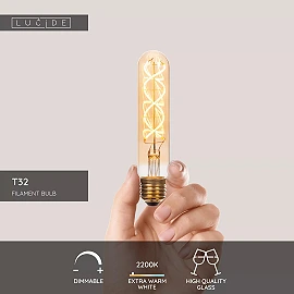 T32 H15 cm filament LED bulb E27 1 × 4.9 W 410 lm 2200 K dimmable amber (Lucide)
