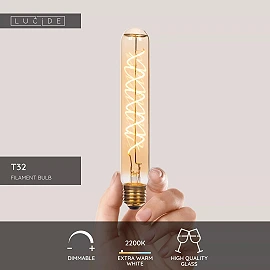T32 H20 cm filament LED bulb E27 1 × 4.9 W 440 lm 2200 K dimmable amber (Lucide)