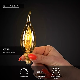 CT35 filament LED bulb E14 1 × 3 W 165 lm 2200 K dimmable amber (Lucide)
