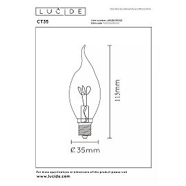 CT35 filament LED bulb E14 1 × 3 W 190 lm 2200 K dimmable amber (Lucide)