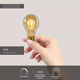 A60 filament LED bulb E27 1 × 4.9 W 420 lm 2200 K dimmable amber (Lucide)