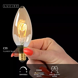 C35 filament LED bulb E14 1 × 3 W 165 lm 2200 K dimmable amber (Lucide)