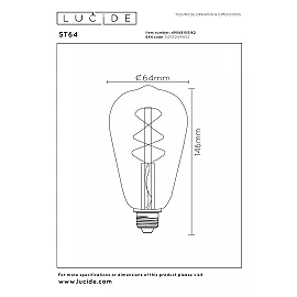 ST64 filament LED bulb E27 1 × 5 W 600 lm 2700 K dimmable amber (Lucide)