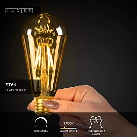 ST64 filament LED bulb E27 1 × 5 W 600 lm 2700 K dimmable amber (Lucide)
