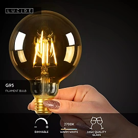 G95 filament LED bulb E27 1 × 5 W 600 lm 2700 K dimmable amber (Lucide)