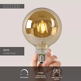 G125 filament LED bulb E27 1 × 8 W 900 lm 2700 K dimmable amber (Lucide)