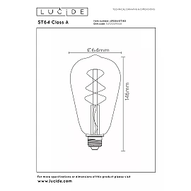 ST64 Class A filament LED bulb E27 1 × 7 W 1480 lm 2700 K non-dimmable transparent (Lucide)