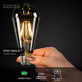 ST64 Class A filament LED bulb E27 1 × 7 W 1480 lm 2700 K non-dimmable transparent (Lucide)