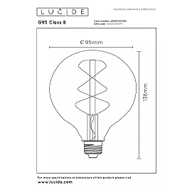 G95 Class B filament LED bulb E27 1 × 7 W 1300 lm 2700 K dimmable transparent (Lucide)