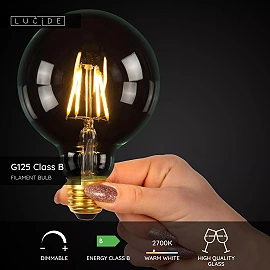 G125 Class B filament LED bulb E27 1 × 7 W 1300 lm 2700 K dimmable transparent (Lucide)