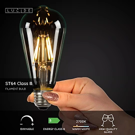 ST64 Class B filament LED bulb E27 1 × 7 W 1300 lm 2700 K dimmable transparent (Lucide)
