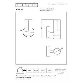 FILANI Wall light Indoor/Outdoor 1x6.5W Integrated LED IP54 Black (Lucide)