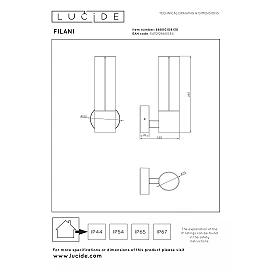 FILANI Wall light Indoor/Outdoor 1x8W Integrated LED IP54 Black (Lucide)