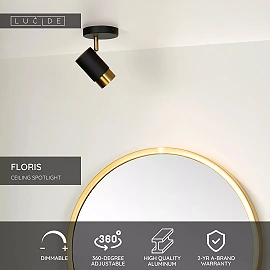 FLORIS ceiling spotlight Ø10 cm 1xGU10 black (Lucide)