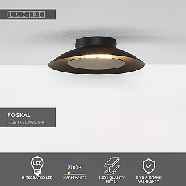 FOSKAL Flush ceiling light Ø21.5 cm LED 1x6W 2700K Black (Lucide)