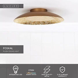 FOSKAL Flush ceiling light Ø34.5 cm LED 1x12W 2700K Brass (Lucide)