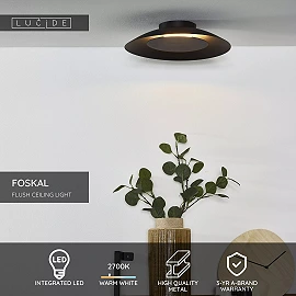 FOSKAL Flush ceiling light Ø34.5 cm LED 1x12W 2700K Black (Lucide)