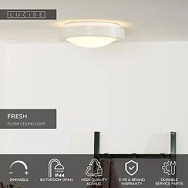 FRESH Bathroom flush ceiling light 1x20W E27 IP44 White (Lucide)