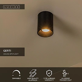 GERTI ceiling spotlight Ø8 cm 1xGU10 40 W black (Lucide)