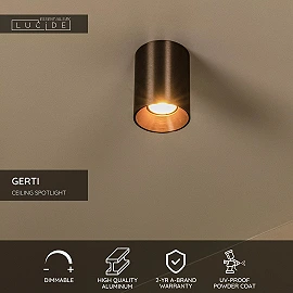 GERTI ceiling spotlight Ø8 cm 1xGU10 40 W coffee (Lucide)
