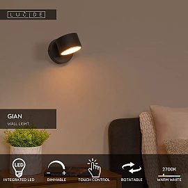 GIAN wall light 9W black (Lucide)