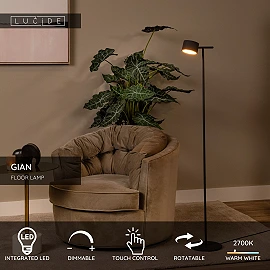 GIAN floor lamp 9W black (Lucide)