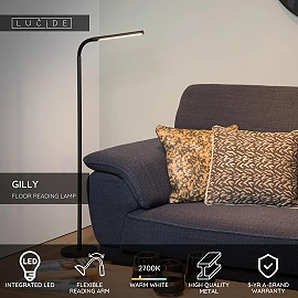 GILLY LED floor reading lamp 6W 2700K black (Lucide)