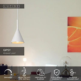 GIPSY Pendant light Ø16.5 cm 1xE27 white (Lucide)