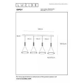 GIPSY Pendant light 120 cm 4xE27 black (Lucide)