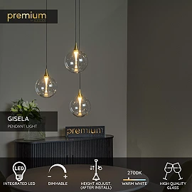 GISELA pendant light 3x4.3 W transparent (Lucide)