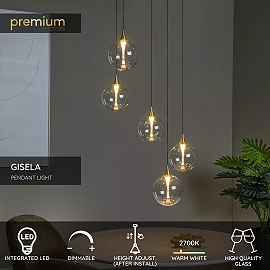 GISELA pendant light 5x3.8 W transparent (Lucide)