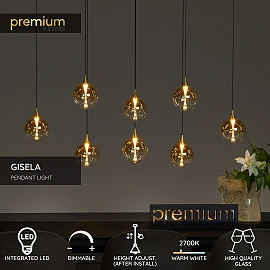 GISELA pendant light 8x3.9 W amber (Lucide)