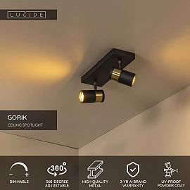 GORIK ceiling spotlight 2xGU10 black (Lucide)