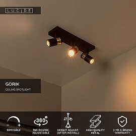 GORIK ceiling spotlight 3xGU10 black (Lucide)