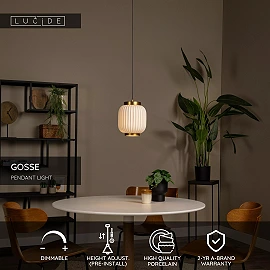 GOSSE pendant light 1x40 W E27 Ø19.5 cm white (Lucide)