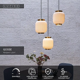 GOSSE pendant light 3x40 W E27 54.5 cm white (Lucide)
